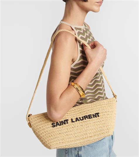 borsa rafia ysl|Le Rafia logo shoulder bag in beige .